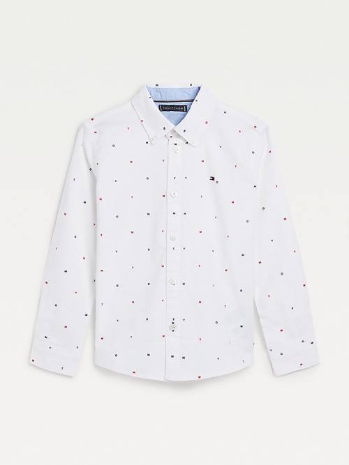 White Tommy Hilfiger Micro Print Oxford Boys\' Shirts | TH627PCW