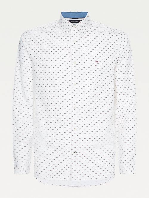 White Tommy Hilfiger Micro Print Poplin Slim Fit Men\'s Shirts | TH463CAD