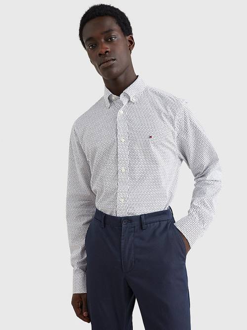 White Tommy Hilfiger Micro Print Poplin Regular Fit Men's Shirts | TH493YCH