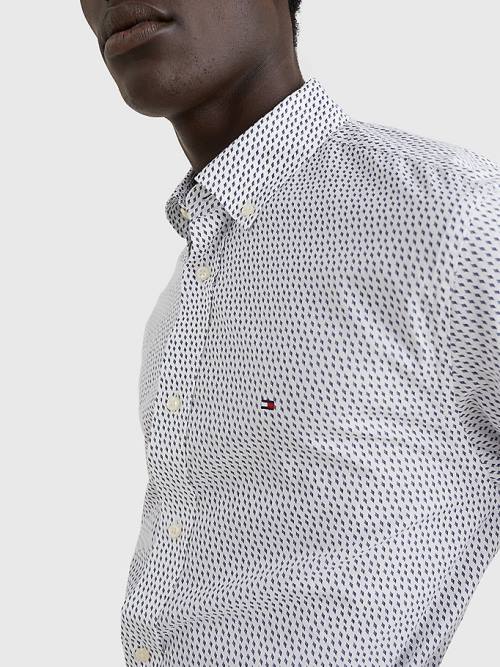 White Tommy Hilfiger Micro Print Poplin Regular Fit Men's Shirts | TH493YCH