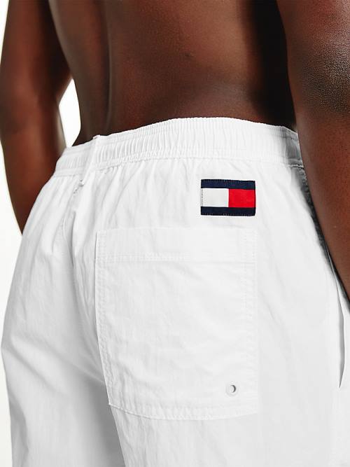 White Tommy Hilfiger Mid Length Drawstring Shorts Men's Swimwear | TH509QYR