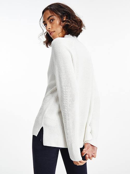 White Tommy Hilfiger Mock Turtleneck Organic Cotton Knit Jumper Women's Sweaters | TH536XGK