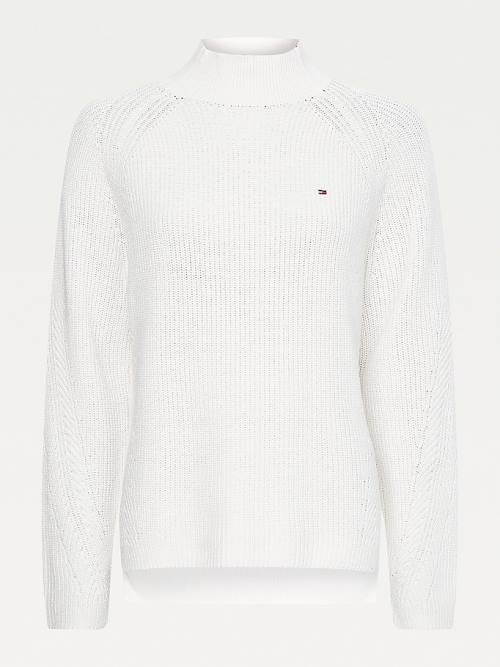 White Tommy Hilfiger Mock Turtleneck Organic Cotton Knit Jumper Women's Sweaters | TH536XGK