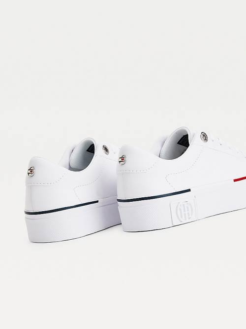 White Tommy Hilfiger Monogram Leather Women's Sneakers | TH796PZI