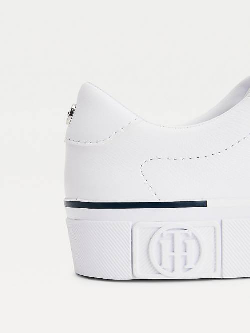 White Tommy Hilfiger Monogram Leather Women's Sneakers | TH796PZI