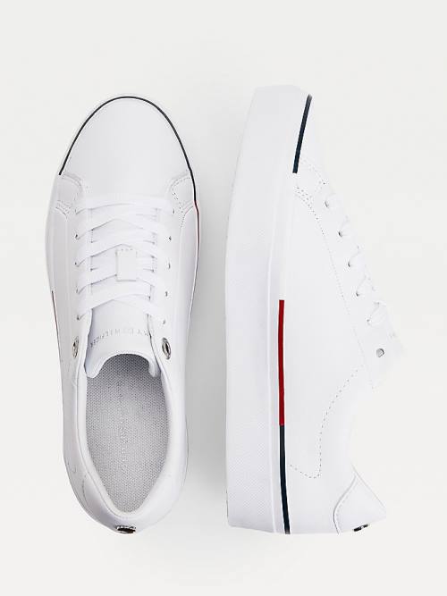 White Tommy Hilfiger Monogram Leather Women's Sneakers | TH796PZI