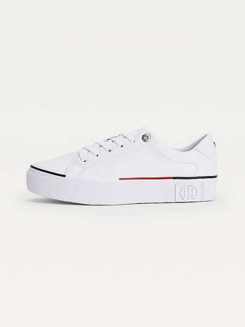 White Tommy Hilfiger Monogram Leather Women's Sneakers | TH796PZI