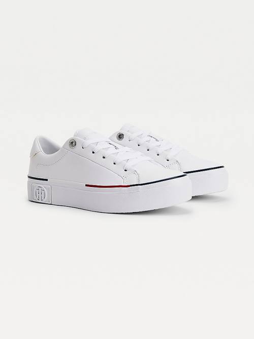 White Tommy Hilfiger Monogram Leather Women\'s Sneakers | TH796PZI