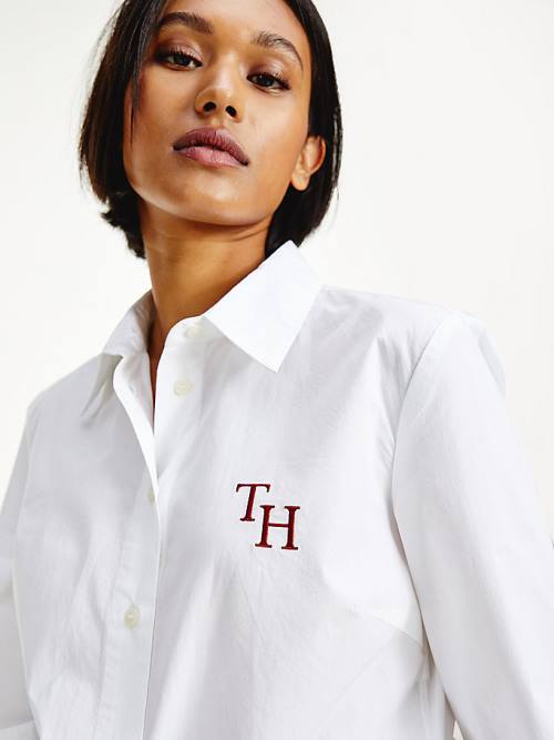 White Tommy Hilfiger Monogram Organic Cotton Women's Shirts | TH792HOW