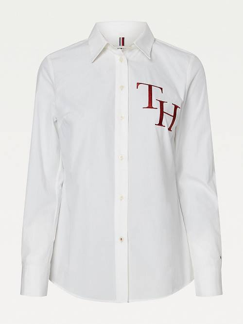 White Tommy Hilfiger Monogram Organic Cotton Women's Shirts | TH792HOW