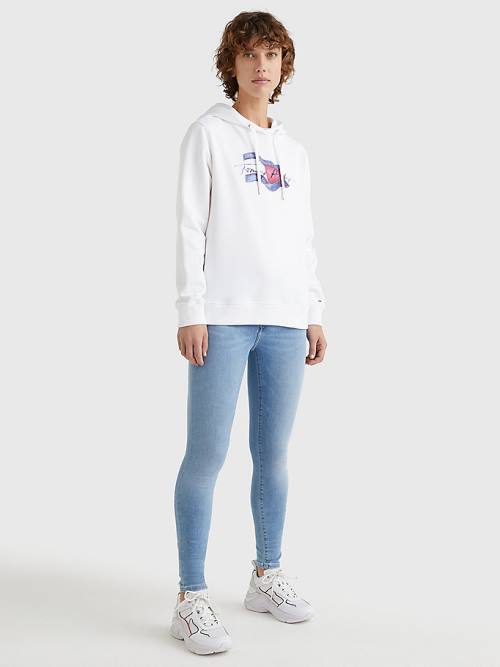 White Tommy Hilfiger Motion Flag Logo Women's Hoodie | TH763DGU