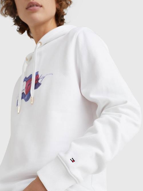 White Tommy Hilfiger Motion Flag Logo Women's Hoodie | TH763DGU