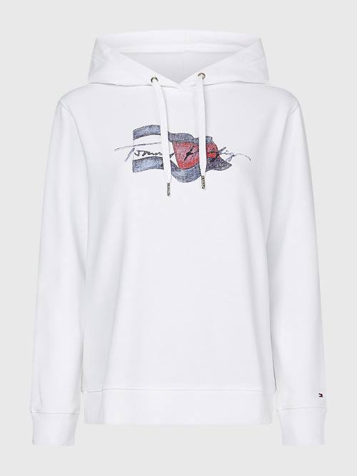 White Tommy Hilfiger Motion Flag Logo Women's Hoodie | TH763DGU