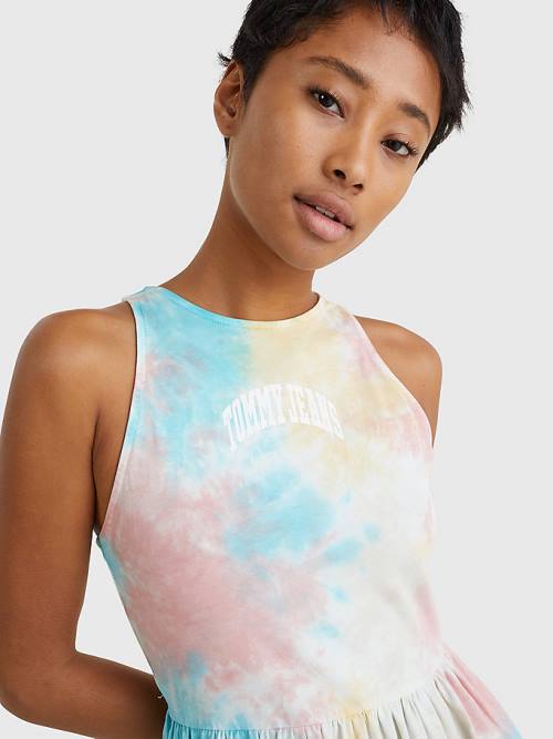 White Tommy Hilfiger Multicolour Tie-Dye Skater Women's Dress | TH356HBD