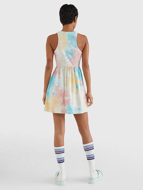 White Tommy Hilfiger Multicolour Tie-Dye Skater Women's Dress | TH356HBD