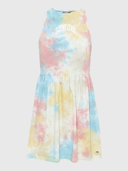 White Tommy Hilfiger Multicolour Tie-Dye Skater Women's Dress | TH356HBD