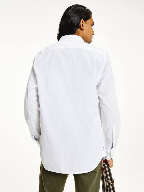 White Tommy Hilfiger Natural Soft Poplin Regular Fit Men's Shirts | TH598PIN