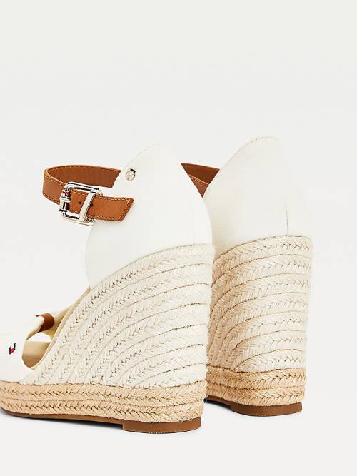 White Tommy Hilfiger Open Toe High Wedge Espadrille Women's Sandals | TH480DAT