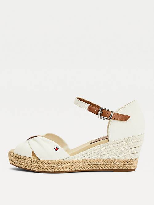 White Tommy Hilfiger Open Toe Mid Wedge Espadrille Women's Sandals | TH026MXG