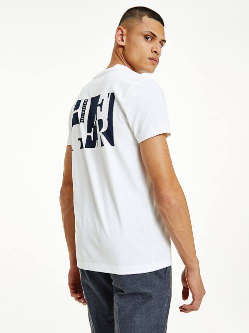 White Tommy Hilfiger Organic Cotton Block Logo Men's T Shirts | TH956YGZ