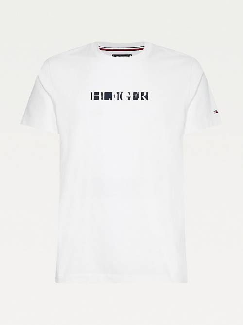 White Tommy Hilfiger Organic Cotton Block Logo Men's T Shirts | TH956YGZ