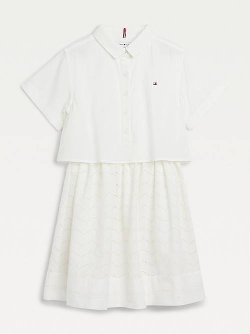 White Tommy Hilfiger Organic Cotton Broderie Anglaise Girls\' Dress | TH581ILW