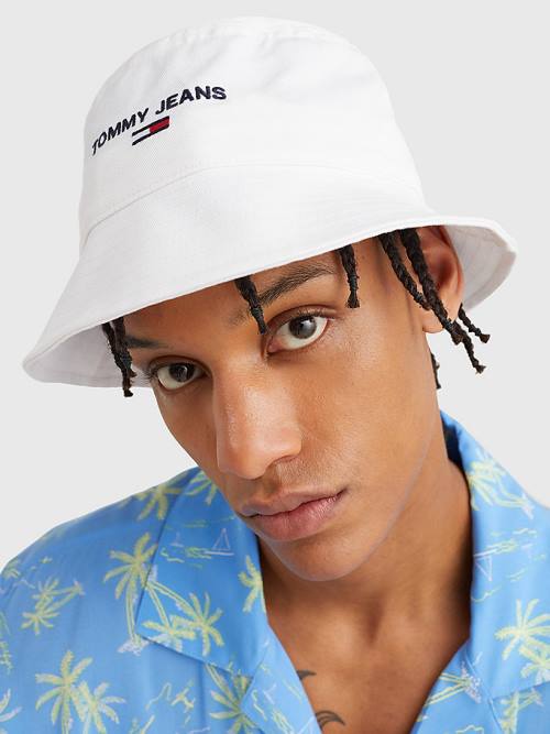 White Tommy Hilfiger Organic Cotton Bucket Men's Hats | TH894LYN