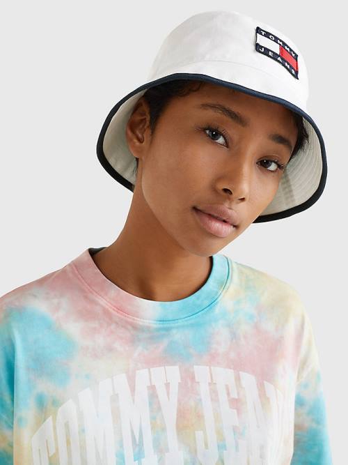 White Tommy Hilfiger Organic Cotton Bucket Women's Hats | TH974BYZ