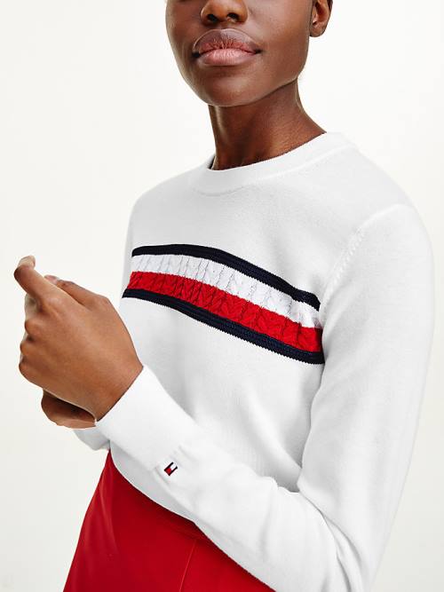 White Tommy Hilfiger Organic Cotton Crew Neck Jumper Women's Sweaters | TH310IFE