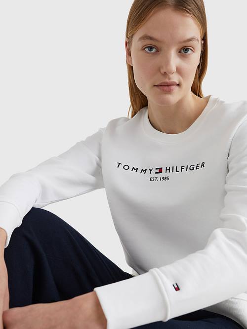 White Tommy Hilfiger Organic Cotton Crew Neck Women's Sweatshirts | TH419OPG