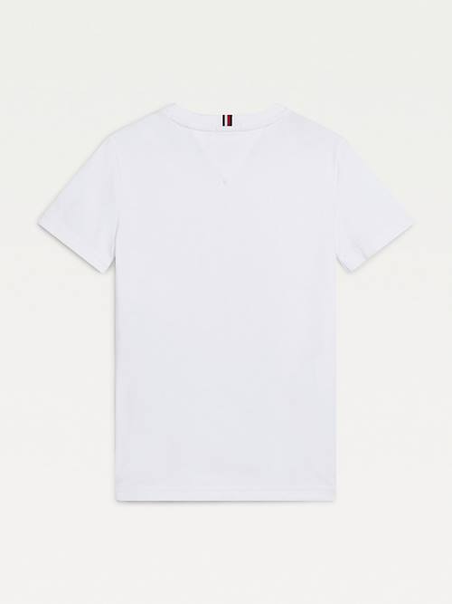 White Tommy Hilfiger Organic Cotton Embossed Logo Boys' T Shirts | TH124ZYC