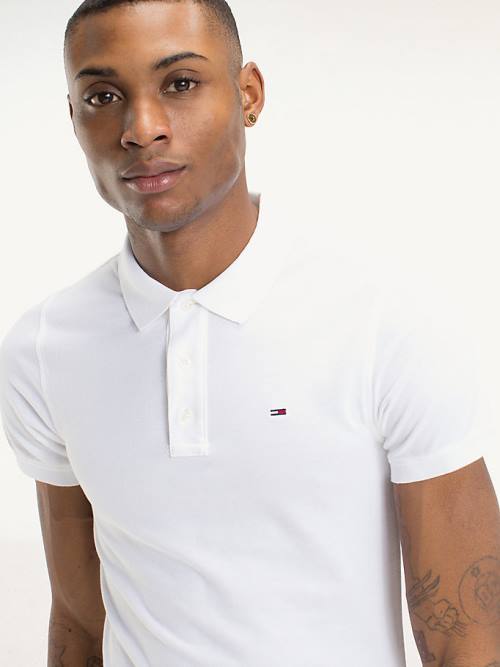 White Tommy Hilfiger Organic Cotton Fine Pique Slim Men's Polo Shirts | TH824UXR