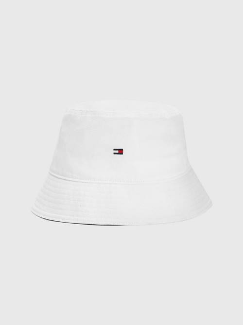 White Tommy Hilfiger Organic Cotton Flag Embroidery Bucket Men\'s Hats | TH481PDZ