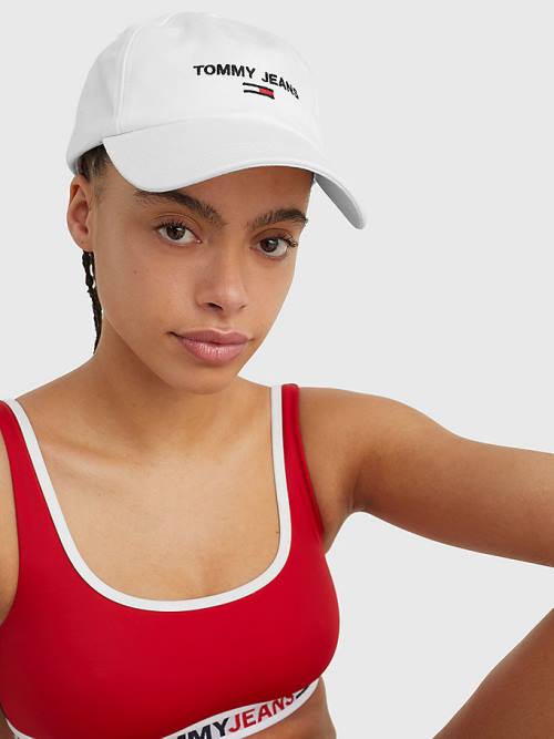 White Tommy Hilfiger Organic Cotton Logo Embroidery Cap Women's Hats | TH157QEK