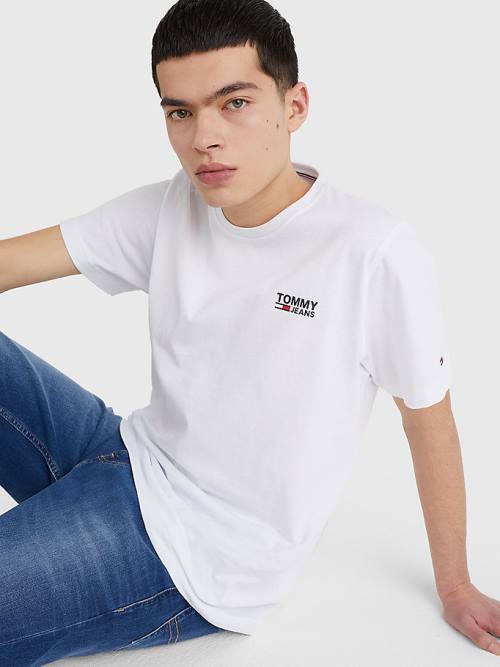 White Tommy Hilfiger Organic Cotton Logo Men's T Shirts | TH312HQE