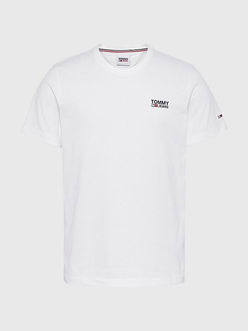 White Tommy Hilfiger Organic Cotton Logo Men's T Shirts | TH312HQE