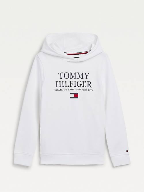 White Tommy Hilfiger Organic Cotton Logo Boys\' Hoodie | TH631YKM