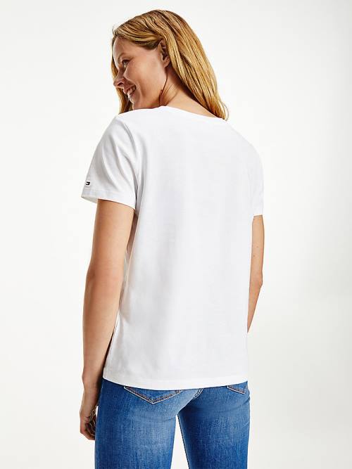 White Tommy Hilfiger Organic Cotton Logo Women's T Shirts | TH726HVW