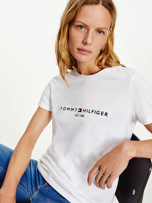 White Tommy Hilfiger Organic Cotton Logo Women's T Shirts | TH726HVW