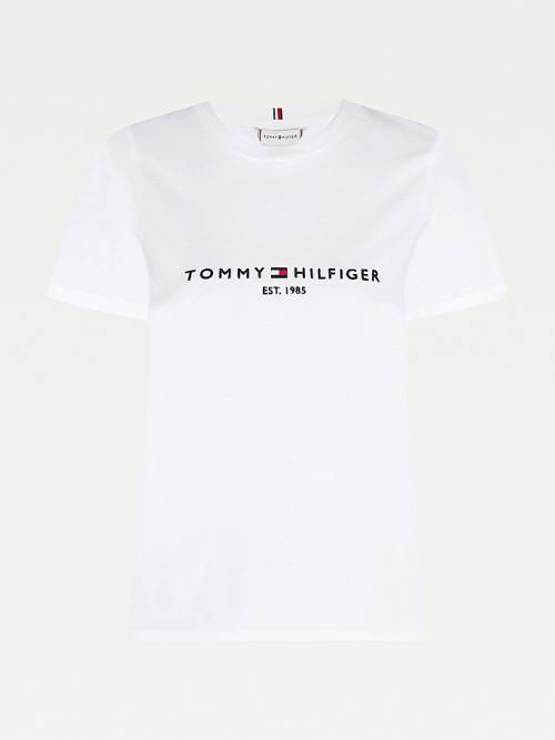 White Tommy Hilfiger Organic Cotton Logo Women's T Shirts | TH726HVW