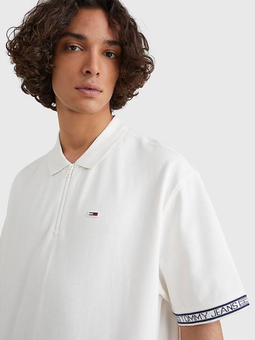 White Tommy Hilfiger Organic Cotton Logo Tape Men's Polo Shirts | TH754YDU