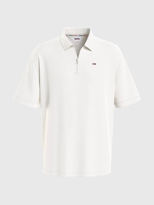 White Tommy Hilfiger Organic Cotton Logo Tape Men's Polo Shirts | TH754YDU