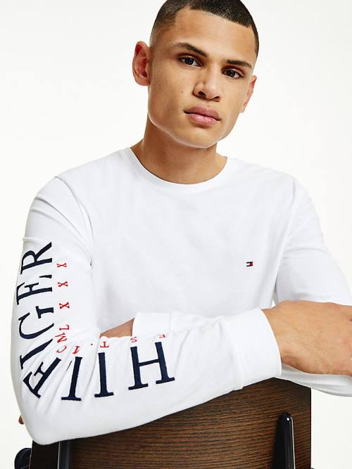 White Tommy Hilfiger Organic Cotton Long Sleeve Men's T Shirts | TH376REO