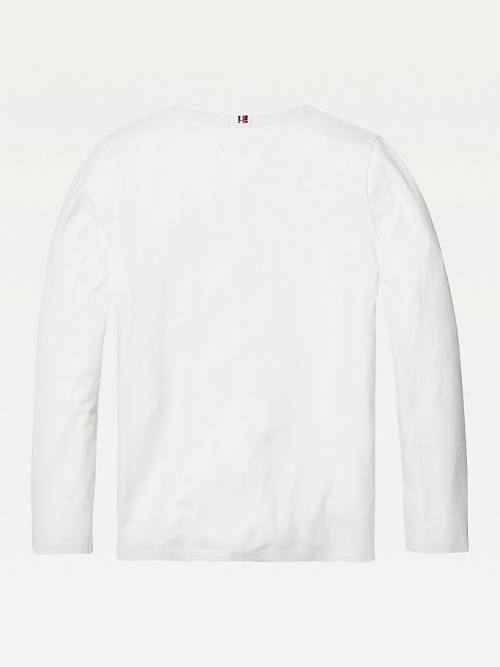 White Tommy Hilfiger Organic Cotton Long Sleeve Top Girls' T Shirts | TH701VEP