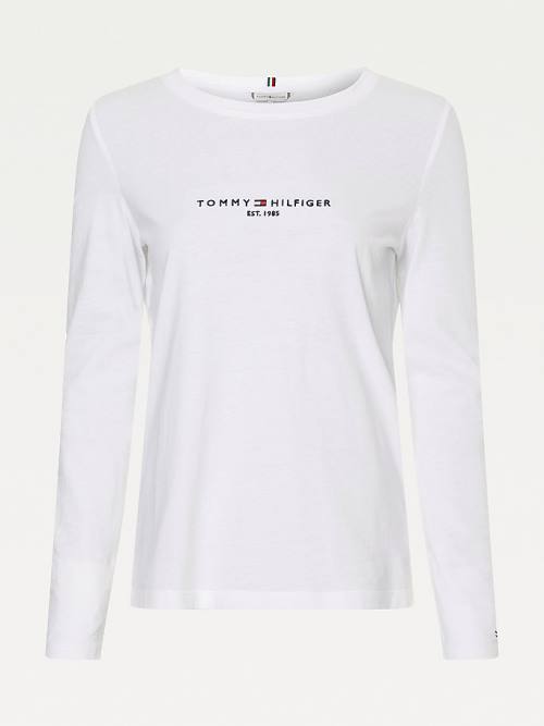 White Tommy Hilfiger Organic Cotton Long Sleeve Women's T Shirts | TH931KYT