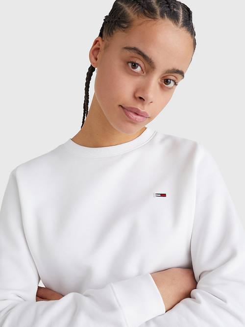 White Tommy Hilfiger Organic Cotton Regular Fit Fleece Women's Sweatshirts | TH607KEW