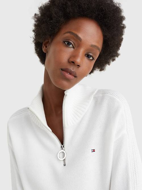 White Tommy Hilfiger Organic Cotton Relaxed Fit Half-Zip Women's Dress | TH061ZQM