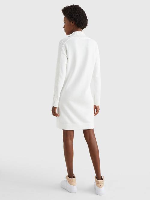 White Tommy Hilfiger Organic Cotton Relaxed Fit Half-Zip Women's Dress | TH061ZQM