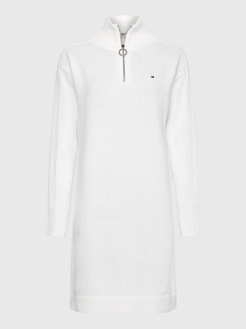 White Tommy Hilfiger Organic Cotton Relaxed Fit Half-Zip Women's Dress | TH061ZQM