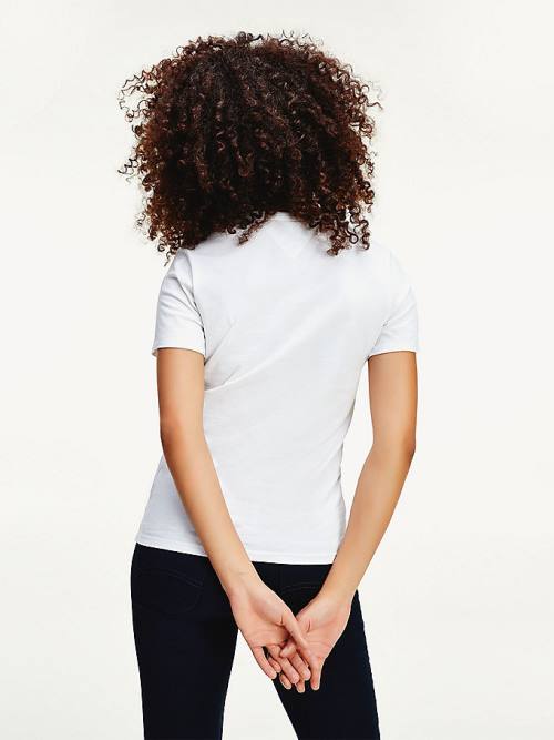 White Tommy Hilfiger Organic Cotton Skinny Fit V-Neck Women's T Shirts | TH130VDL